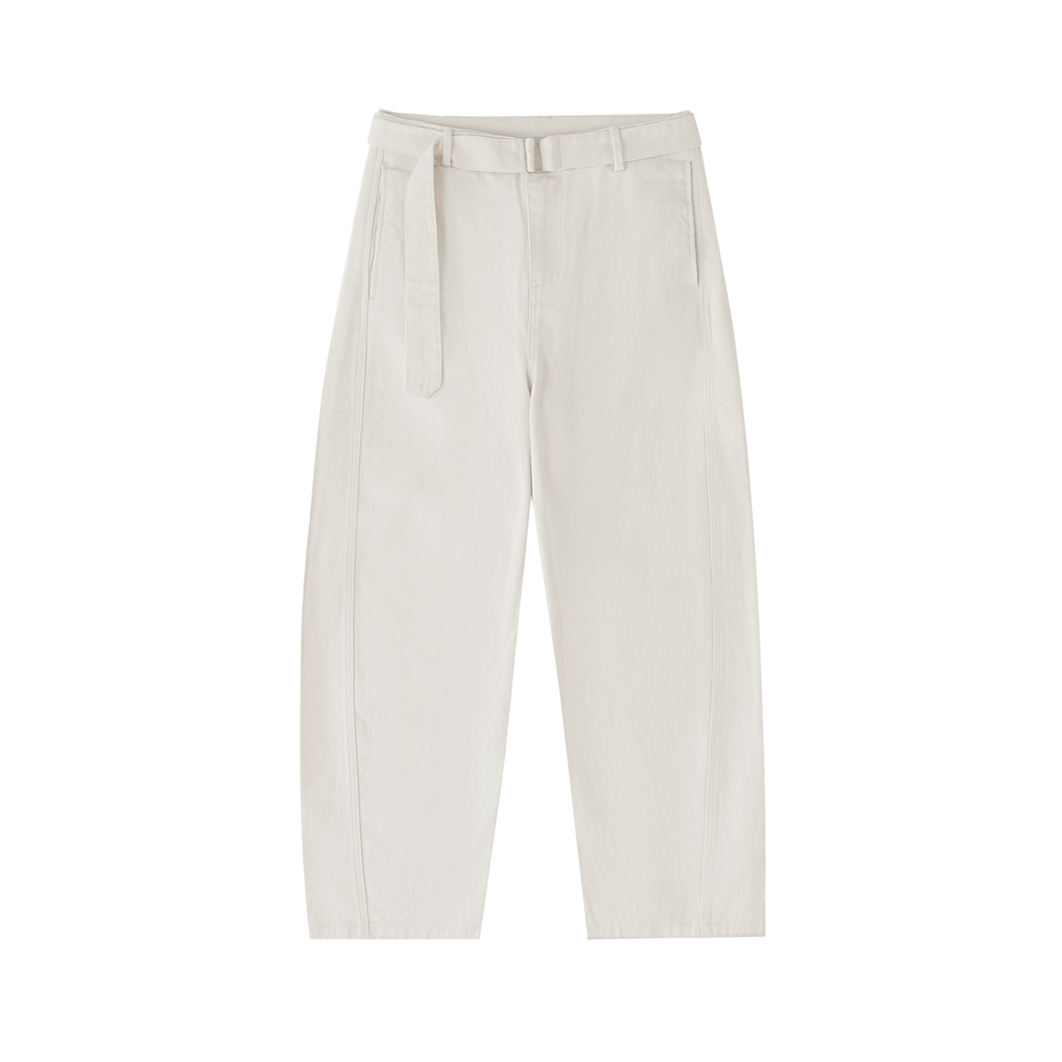 Twisted-Seam Belted Curved-Blade Pants