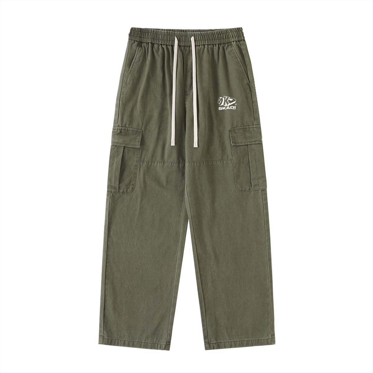 Drawstring Waist Straight-Leg Cargo Pants