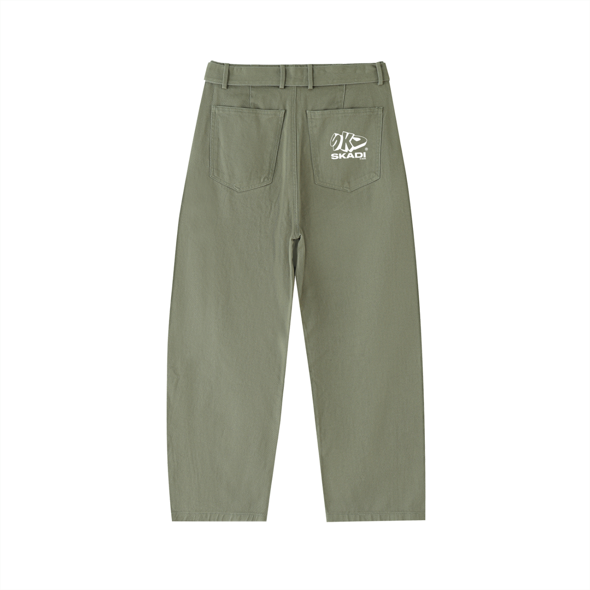 Twisted-Seam Belted Curved-Blade Pants