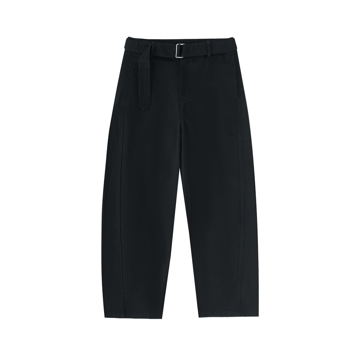 Twisted-Seam Belted Curved-Blade Pants