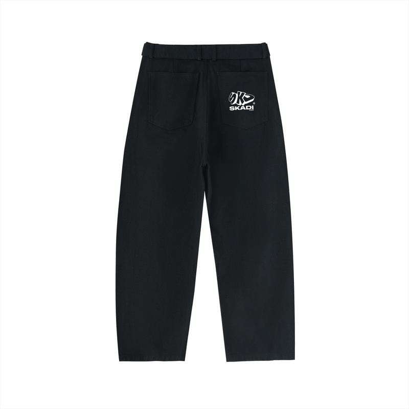 Twisted-Seam Belted Curved-Blade Pants